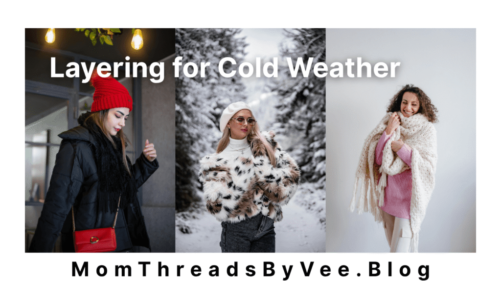 Busy mom wearing layered winter outfit school run”, “Layering winter sweater and coat for moms”, “Weekend winter outfit for mom with boots