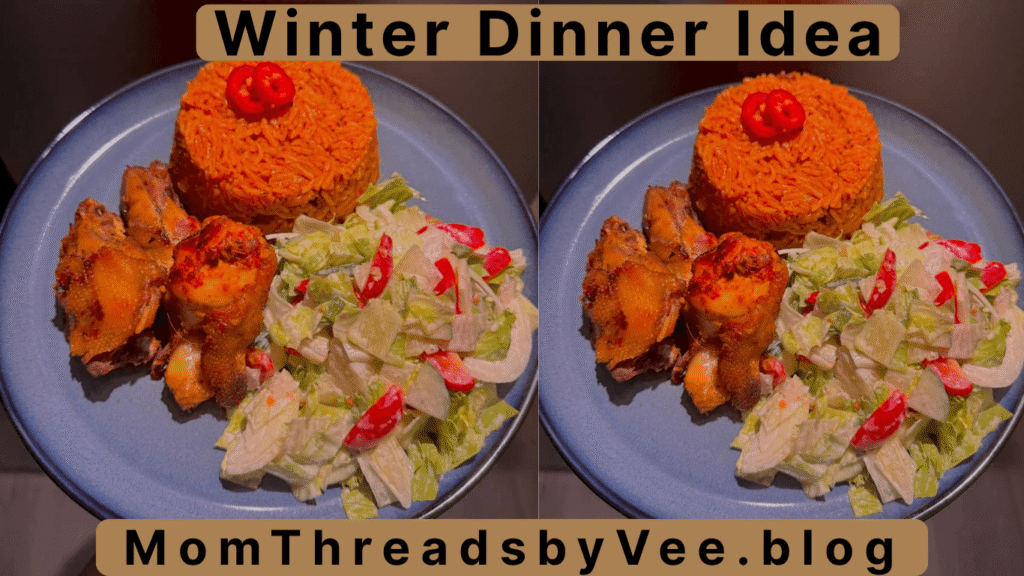 The Cozy Winter Dinner Every Busy Mom Needs | MomThreads byvee, African fusion family meal, cozy winter dinners, Jollof rice recipe, air-fried turkey dinner