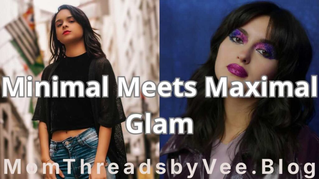 Split-face glitchy glam makeup idea showing minimal and bold makeup contrast for 2026 beauty trends
