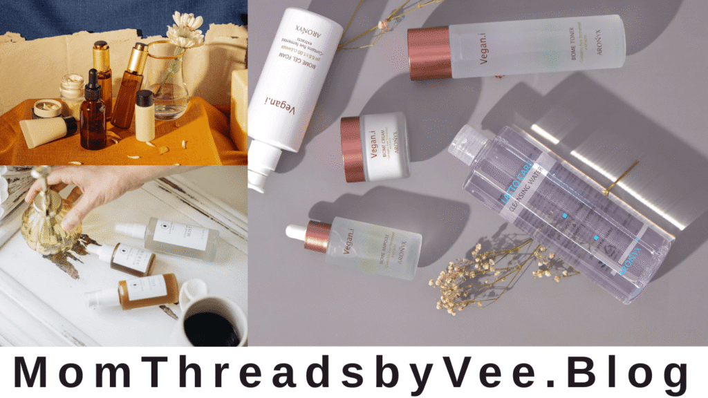  flatlay with body care products
