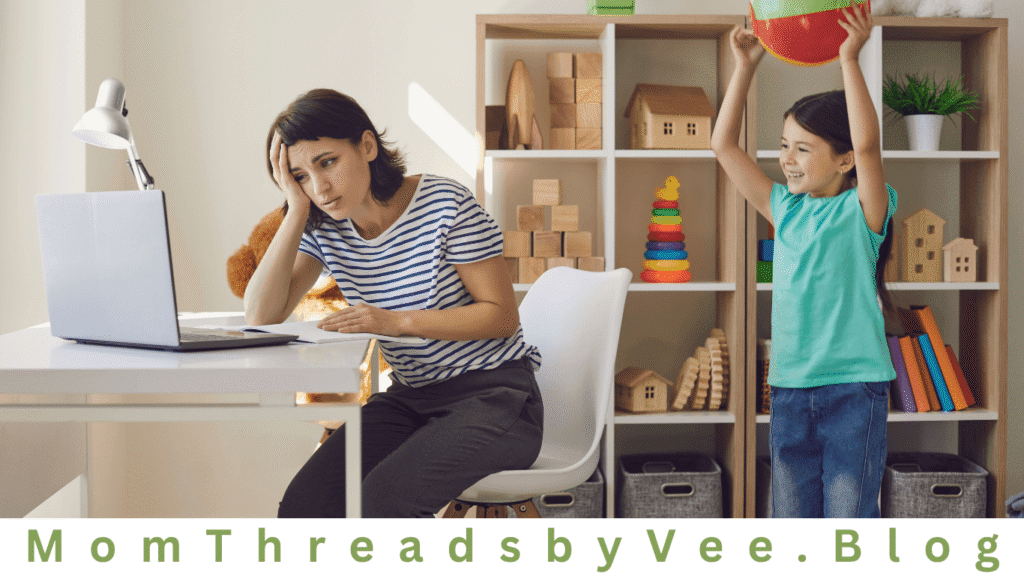 mental workload, An exhausted mom sitting while child is playing